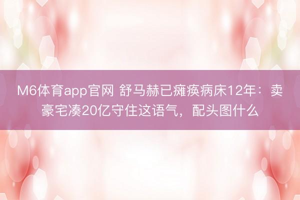 M6体育app官网 舒马赫已瘫痪病床12年：卖豪宅凑20亿守住这语气，配头图什么