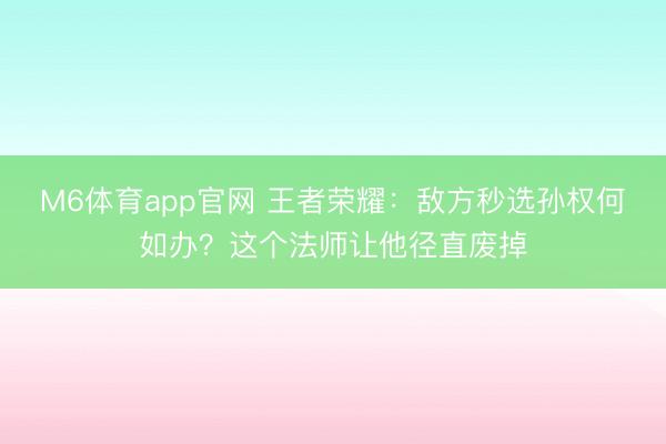 M6体育app官网 王者荣耀：敌方秒选孙权何如办？这个法师让他径直废掉