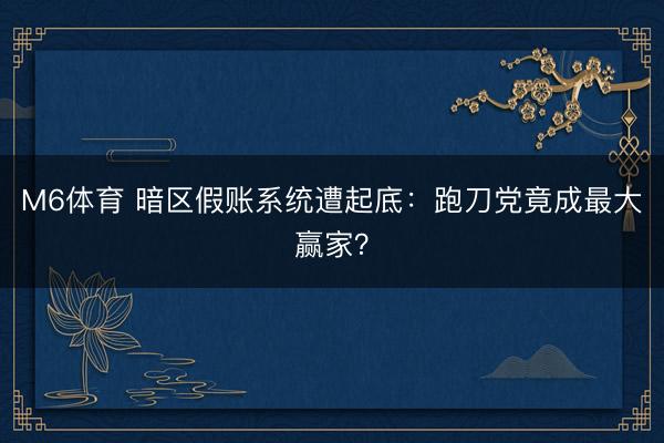 M6体育 暗区假账系统遭起底：跑刀党竟成最大赢家？